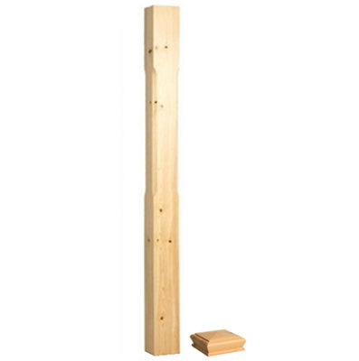 Solid Pine Complete Stop Chamfer Newel Post 90mm x 90mm x 1500mm Inc Cap UK Manufactured Traditional Products Ltd