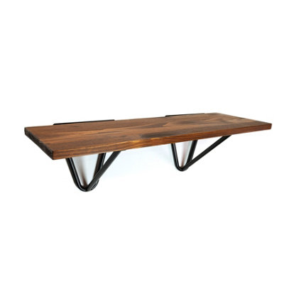 Solid Pine Rustical Shelf Dark Oak Black Hairpin Bracket Style 20x100cm