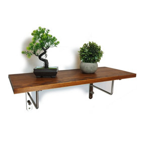 Solid Pine Rustical Shelf Dark Oak with 2606 Bracket 25x90cm