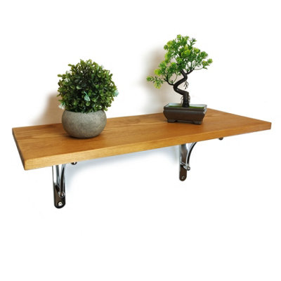 Solid Pine Rustical Shelf Light Oak with 2501 Bracket 25x70cm