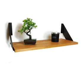 Solid Pine Rustical Shelf Light Oak with Black FLAT Bracket 25x60cm