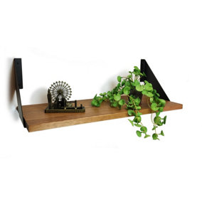 Solid Pine Rustical Shelf Medium Oak with Black FLAT Bracket 25x70cm