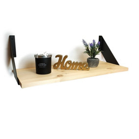 Solid Pine Rustical Shelf Primed with Black FLAT Bracket 25x100cm