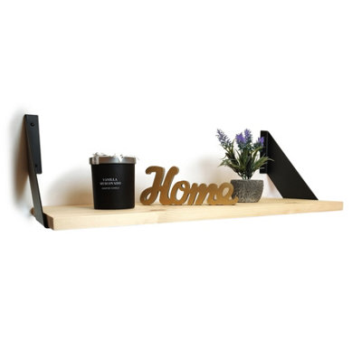 Solid Pine Rustical Shelf Primed with Black FLAT Bracket 25x100cm