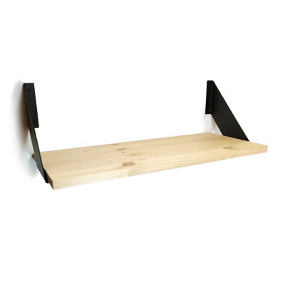 Solid Pine Rustical Shelf Primed with Black FLAT Bracket 25x100cm