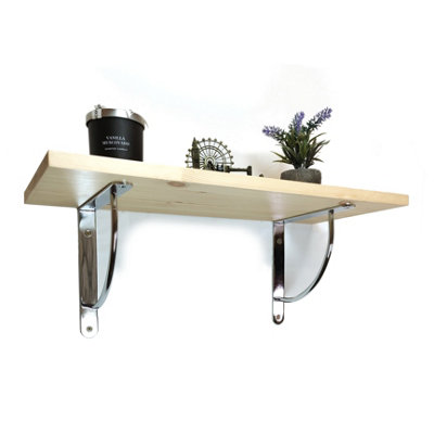 Solid Pine Rustical Shelf Primed with LUK01 Bracket 25x70cm