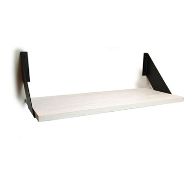 Solid Pine Rustical Shelf White with Black FLAT Bracket 25x100cm