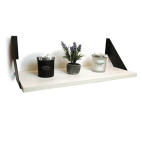 Solid Pine Rustical Shelf White with Black FLAT Bracket 25x60cm