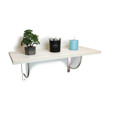 Solid Pine Rustical Shelf White with LUK02 Bracket 25x90cm