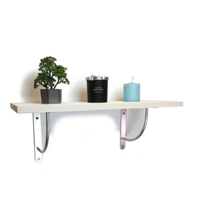 Solid Pine Rustical Shelf White with LUK02 Bracket 25x90cm