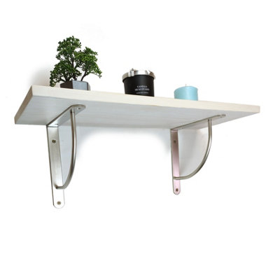 Solid Pine Rustical Shelf White with LUK02 Bracket 25x90cm