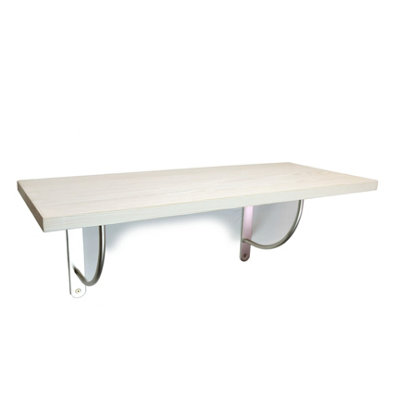 Solid Pine Rustical Shelf White with LUK02 Bracket 25x90cm