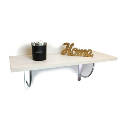 Solid Pine Rustical Shelf White with LUK05 Bracket 25x110cm