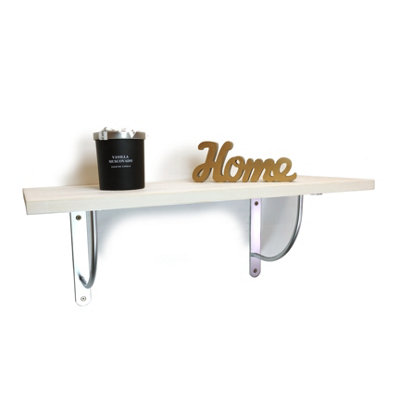 Solid Pine Rustical Shelf White with LUK05 Bracket 25x110cm