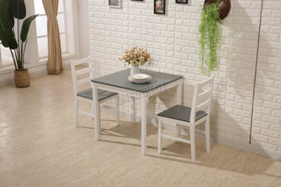 Solid Pine Wood Dining Table With 2 Chairs Set Kitchen Home Furniture Grey