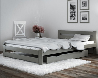 Solid Pine wood Grey Xiamen Bed Frame (Mattress/Drawers not Included) - 3ft Single