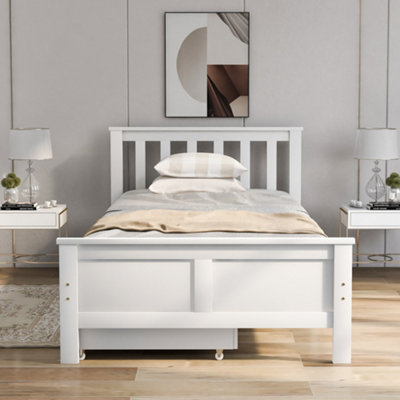 Solid Pine Wood Single Bed Frame with 2 Large Wooden Drawers, 3ft ...