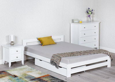 Solid Pine wood Xiamen Bed Frame (Mattress/Drawers not Included) - 3ft Single White