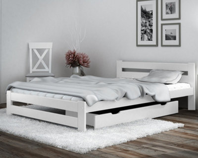 Solid Pine wood Xiamen Bed Frame (Mattress/Drawers not Included) - 4ft Small Double White