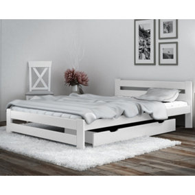 Solid Pine wood Xiamen Bed Frame (Mattress/Drawers not Included) - 4ft Small Double White