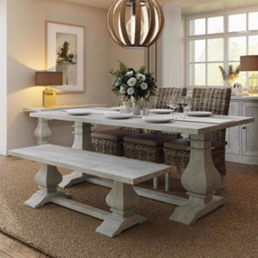 Solid Reclaimed Pine 2M Dining Table Lime Washed