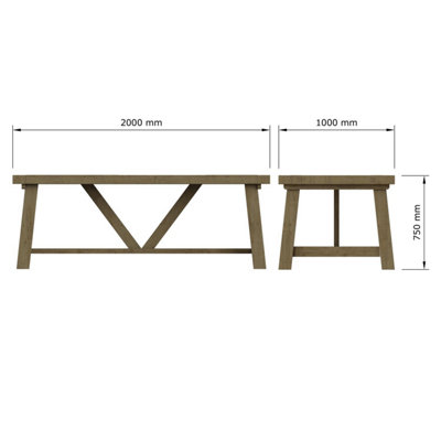 Solid Reclaimed Pine 2M Fixed Top Table Dining Set