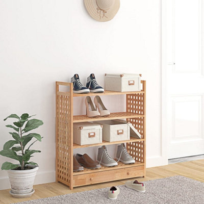 Solid Shoe Rack with Drawer 70x27x81 cm Solid Wood Walnut