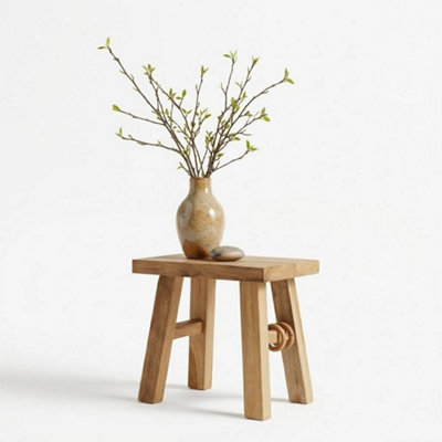 Solid Teak Wood Side Table Stool Rustic Square Plant Stand