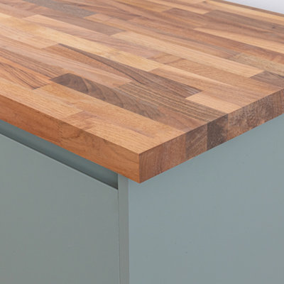 Solid Walnut Kitchen Worktop - 3000mm x 620mm x 27mm - Premium Wood Worktops 3m Walnut Wooden Timber Tops Real Wood Block Stave