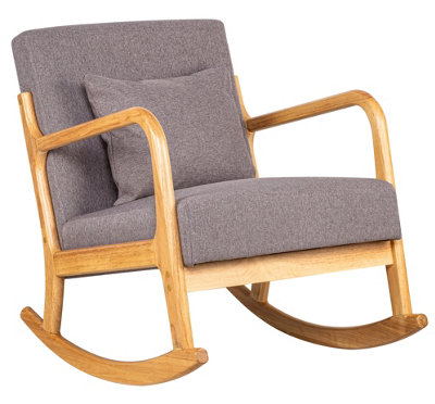 Solid Wood and Gray Fabric Rocking Chair Countryside Style Living Room