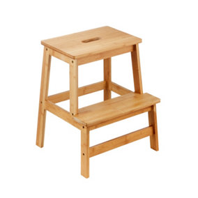 Solid Wood Bamboo 2-Step Stool Natural Wooden Step Ladder Decorative Scandi Utility For Home Office & Garden