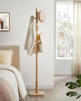 Solid Wood Coat Rack, Free-Standing Hall Tree with 8 Hooks for