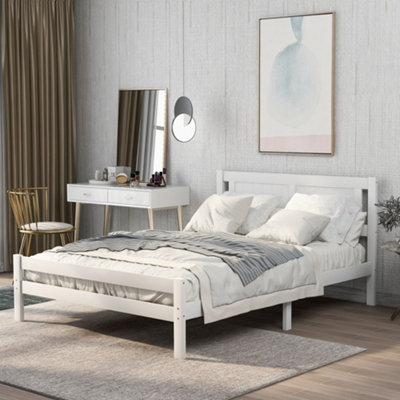 Solid Wood Double Bed Frame 4ft6  (White 190x135cm)