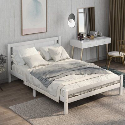 Solid Wood Double Bed Frame 4ft6  (White 190x135cm)