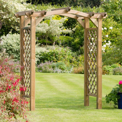 Solid Wood Garden Arch with Diamond Trellis Sides Zest Venus Garden Arch