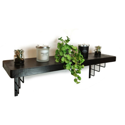 Rustic Wood Wall Storage Shelves Set (Carbonized Black), 4.7 Inch