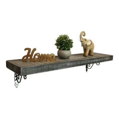 Solid Wood Handmade Rustical Shelf Monochrome 145mm 6 inch with Silver Metal Bracket WOZ Length of 160cm