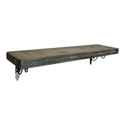 Solid Wood Handmade Rustical Shelf Monochrome 225mm 9 inch with Black Metal Bracket WOZ Length of 140cm