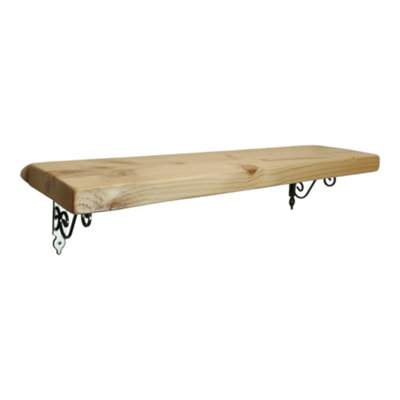 Solid Wood Handmade Rustical Shelf Primed 145mm 6 inch with Silver Metal Bracket WOZ Length of 120cm