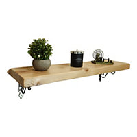Solid Wood Handmade Rustical Shelf Primed 145mm 6 inch with Silver Metal Bracket WOZ Length of 70cm
