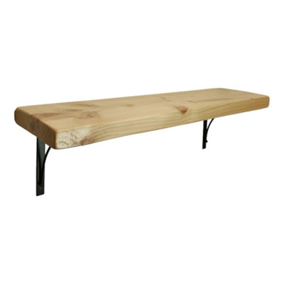 Solid Wood Handmade Rustical Shelf Primed 175mm 7 inch with Black Metal Bracket BOW Length of 40cm