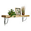 Solid Wood Handmade Rustical Shelf Primed 175mm 7 inch with Silver Metal Bracket TRAMP Length of 100cm
