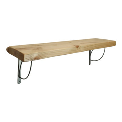 Solid Wood Handmade Rustical Shelf Primed 175mm 7 inch with Silver Metal Bracket TRAMP Length of 150cm
