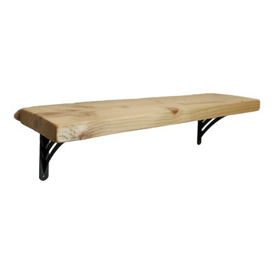 Solid Wood Handmade Rustical Shelf Primed 225mm 9 inch with Black Metal Bracket WAT Length of 190cm