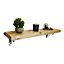Solid Wood Handmade Rustical Shelf Primed 225mm 9 inch with Silver Metal Bracket WOZ Length of 110cm