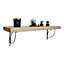 Solid Wood Handmade Rustical Shelf Unprimed 175mm 7 inch with Silver Metal Bracket TRAMP Length of 120cm