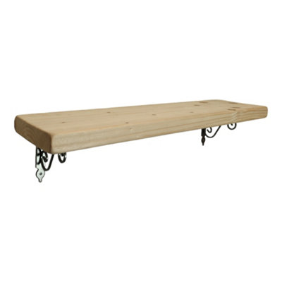 Solid Wood Handmade Rustical Shelf Unprimed 175mm 7 inch with Silver Metal Bracket WOZ Length of 190cm