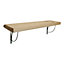 Solid Wood Handmade Rustical Shelf Unprimed 225mm 9 inch with Silver Metal Bracket TRAMP Length of 190cm
