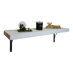 Solid Wood Handmade Rustical Shelf White 175mm 7 inch with Black Metal Bracket BOW Length of 100cm