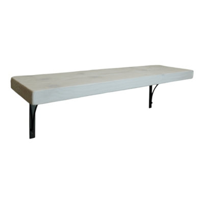 Solid Wood Handmade Rustical Shelf White 175mm 7 inch with Black Metal Bracket BOW Length of 140cm